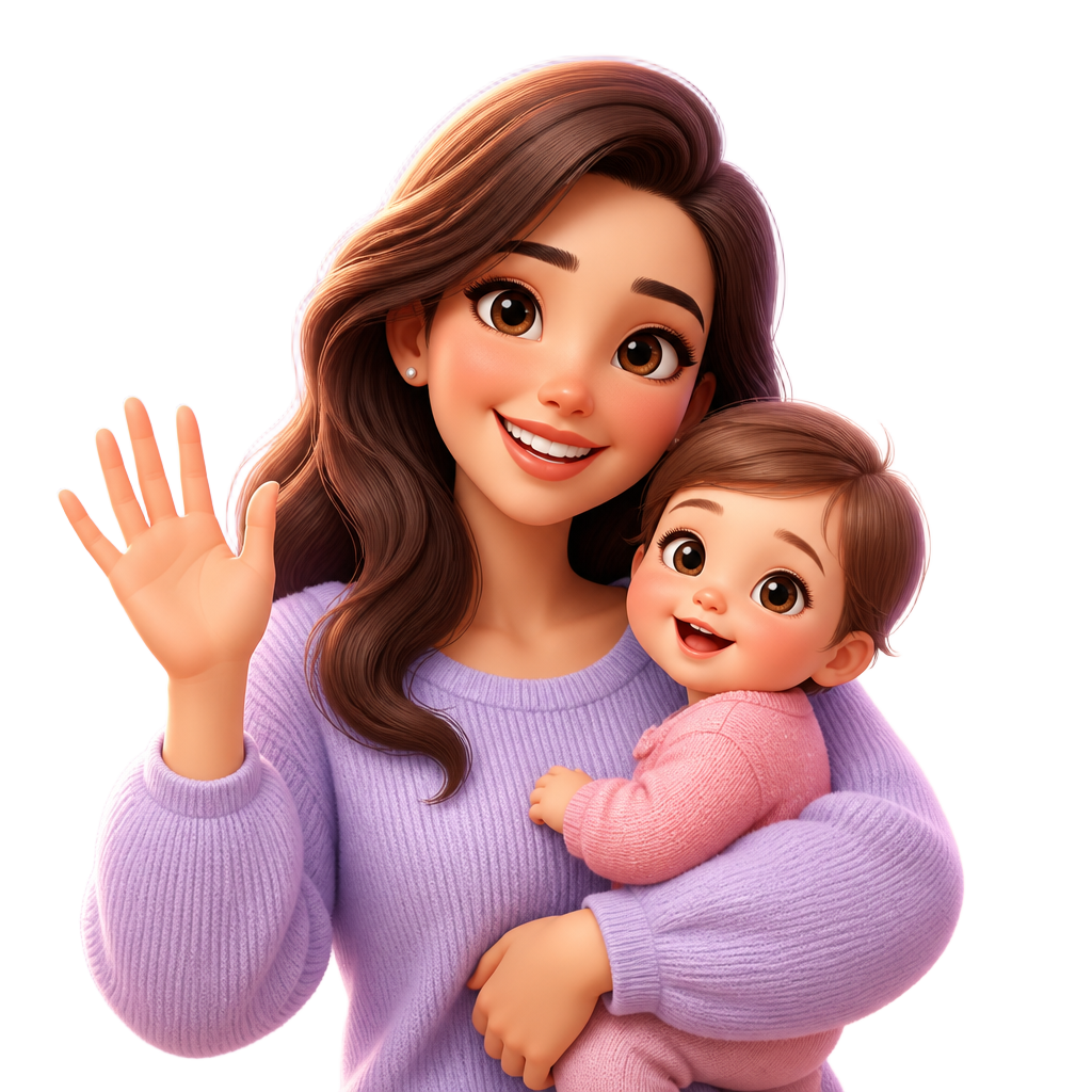 Illustration of a smiling mother holding her child